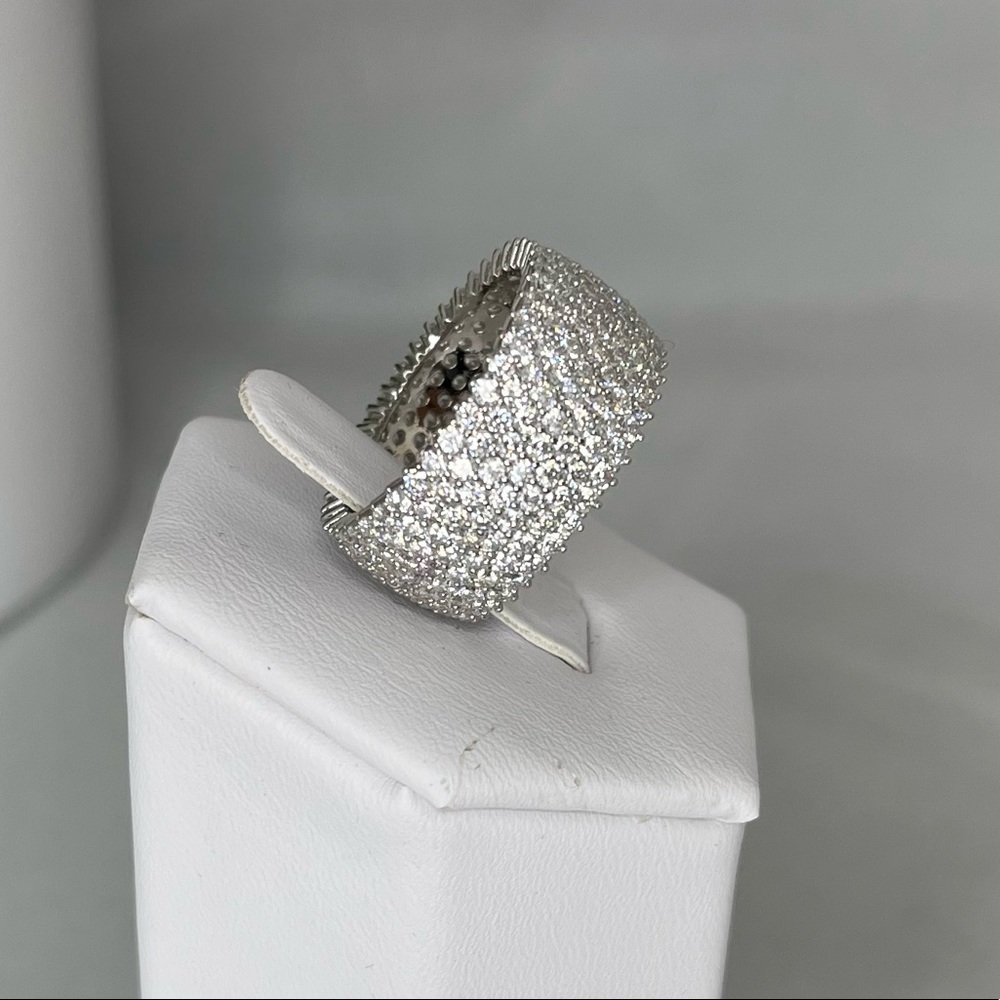 NEW 925 Sterling Silver Wide Band CZ Ring